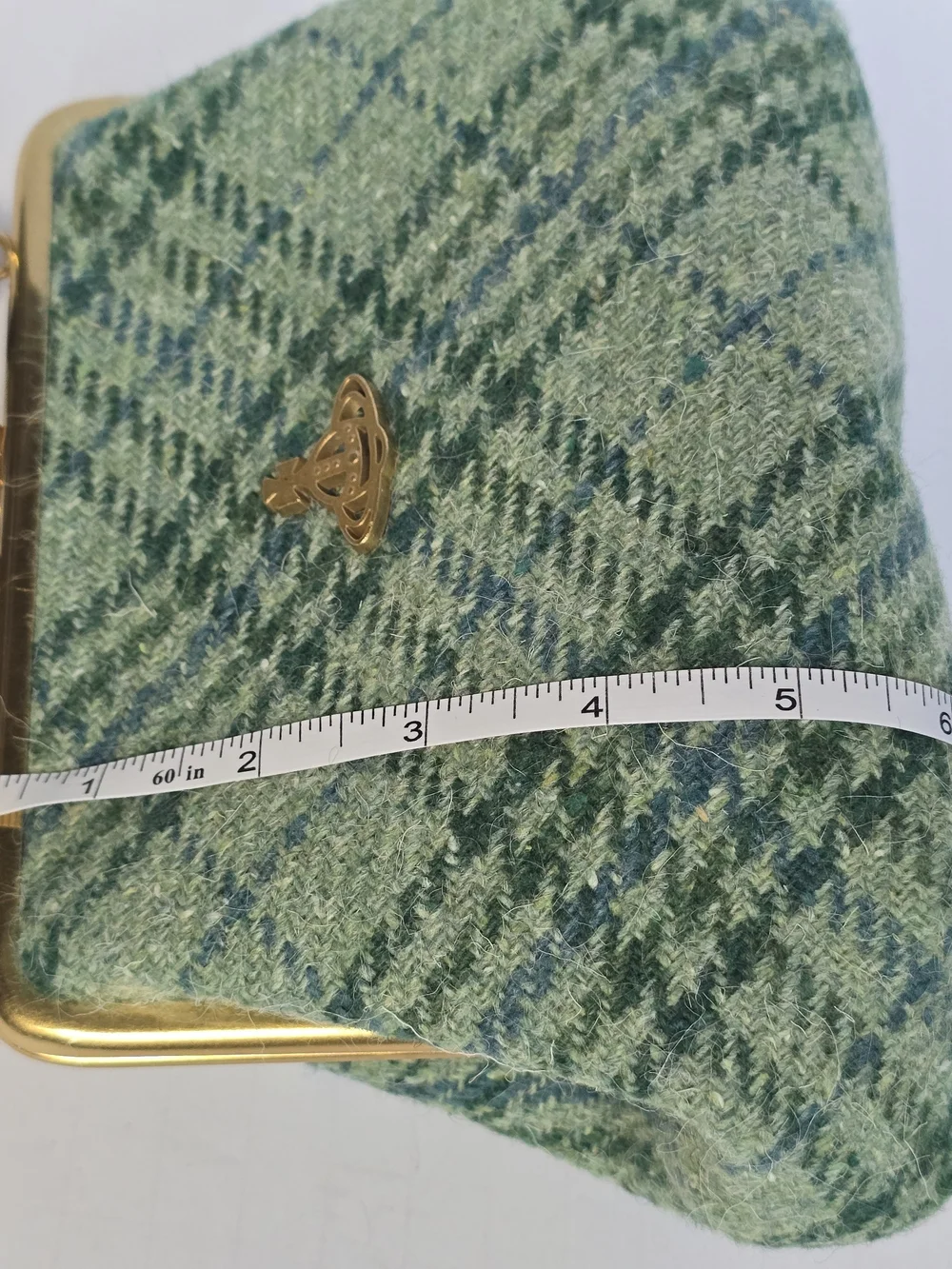 Vivienne Westwood Elena Green Plaid Granny Frame Kisslock Harris Tweed Wool Bag - Picture 13 of 14